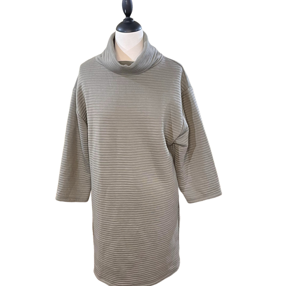 ZARA Size S Dress NEW Mock Turtleneck Ribbed Olive Green Soft Tunic Minamalist
